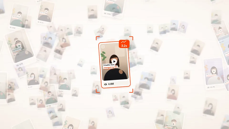 Algrohack AI content tool product video: hundreds of creator reels in 3D space with one viral video highlighted