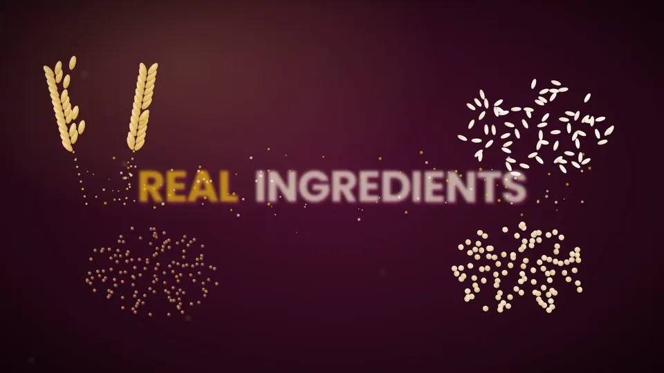 Khurat Khichiya Papad concept food film: real ingredients animated around the papad on a deep maroon background