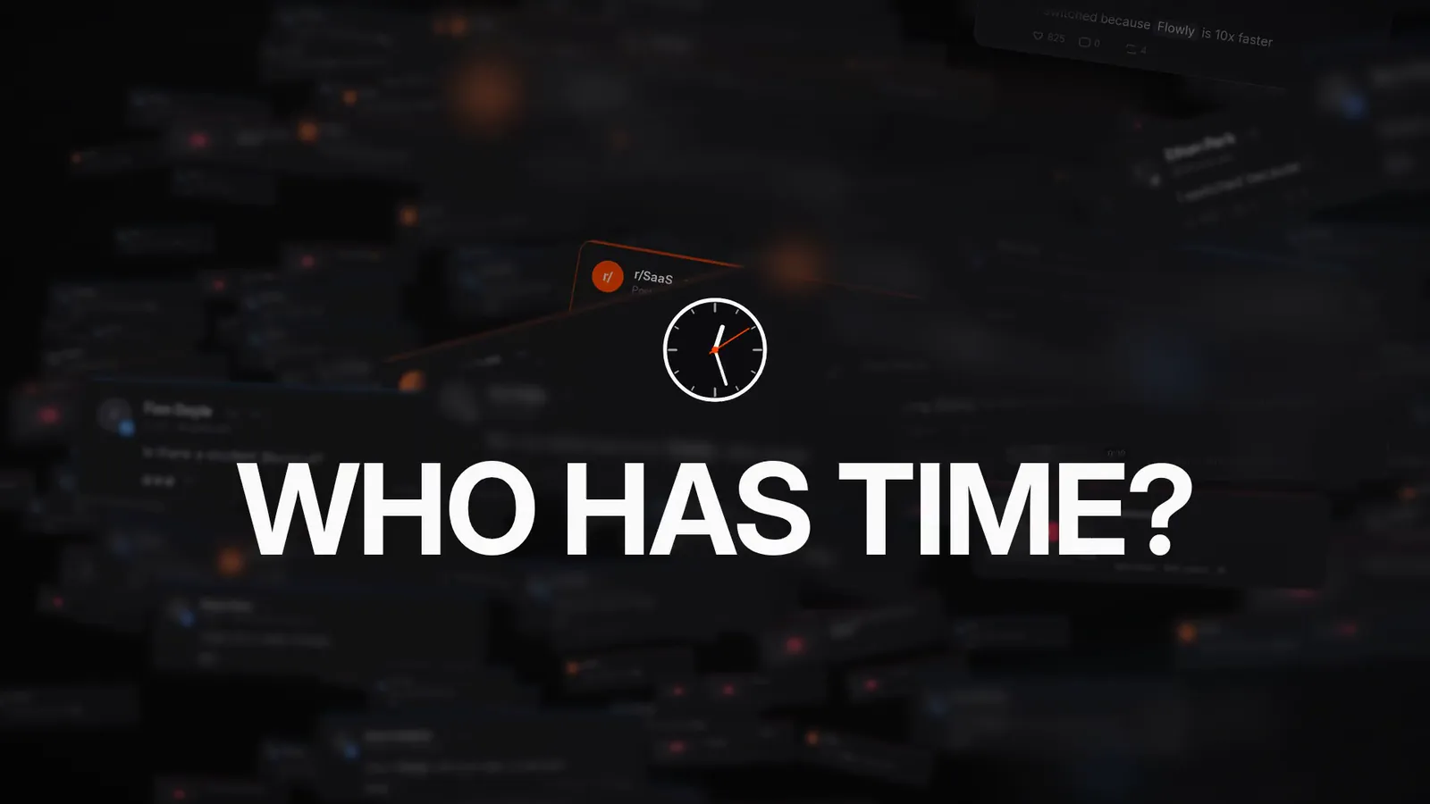 Stalkr SaaS brand film: kinetic typography Who has time? over a field of social media mentions